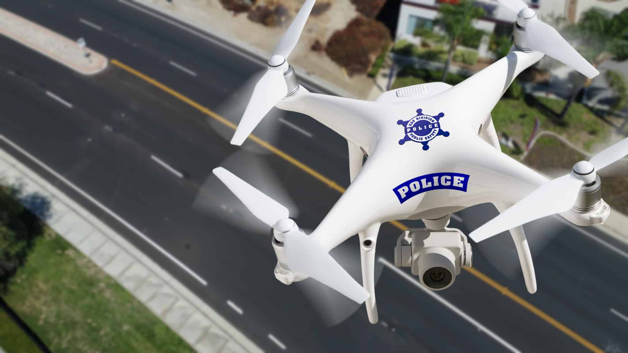 Police Drone Flying Above Street - Coverdrone